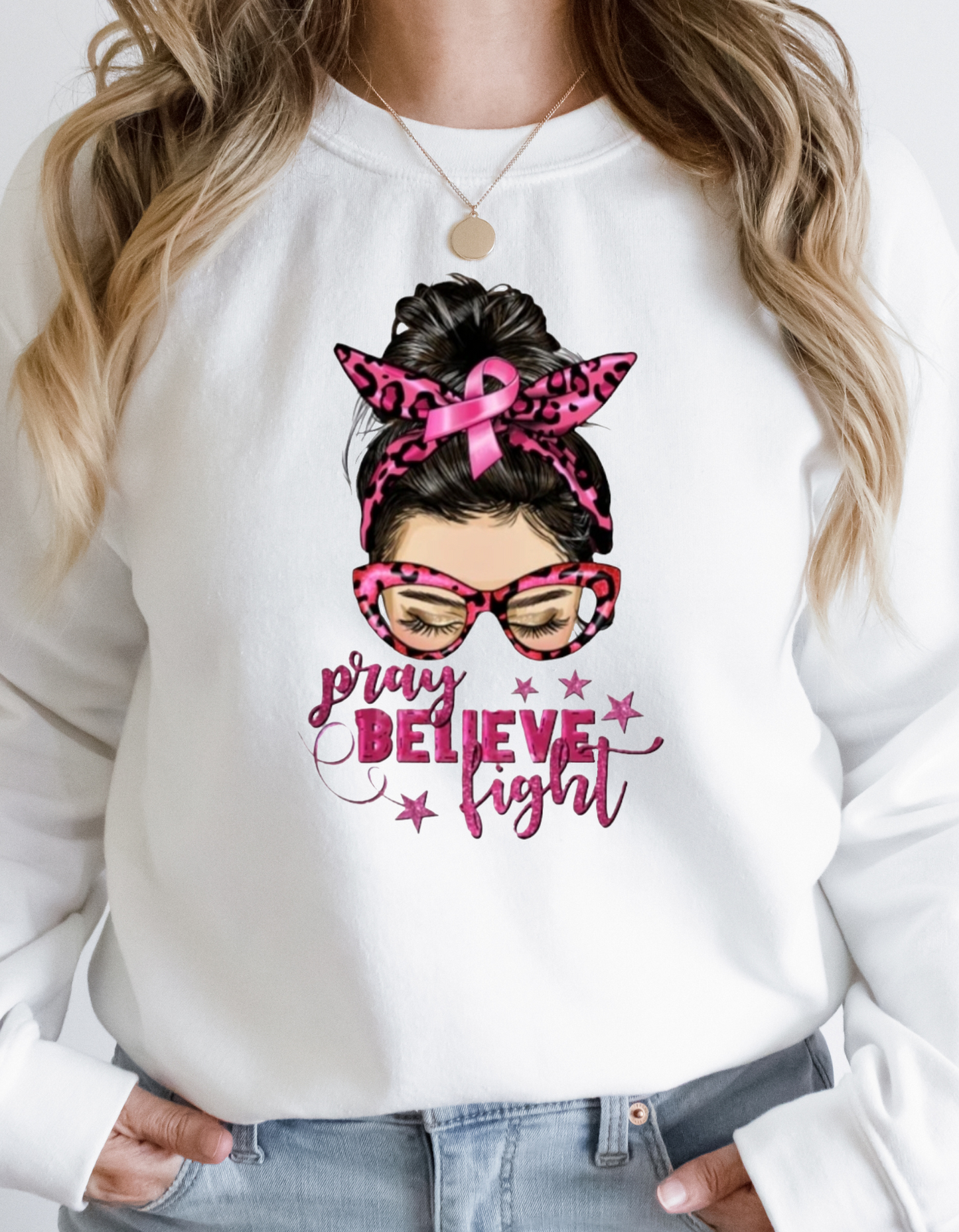 Pray Believe Fight Crewneck Sweatshirt Straight Hair