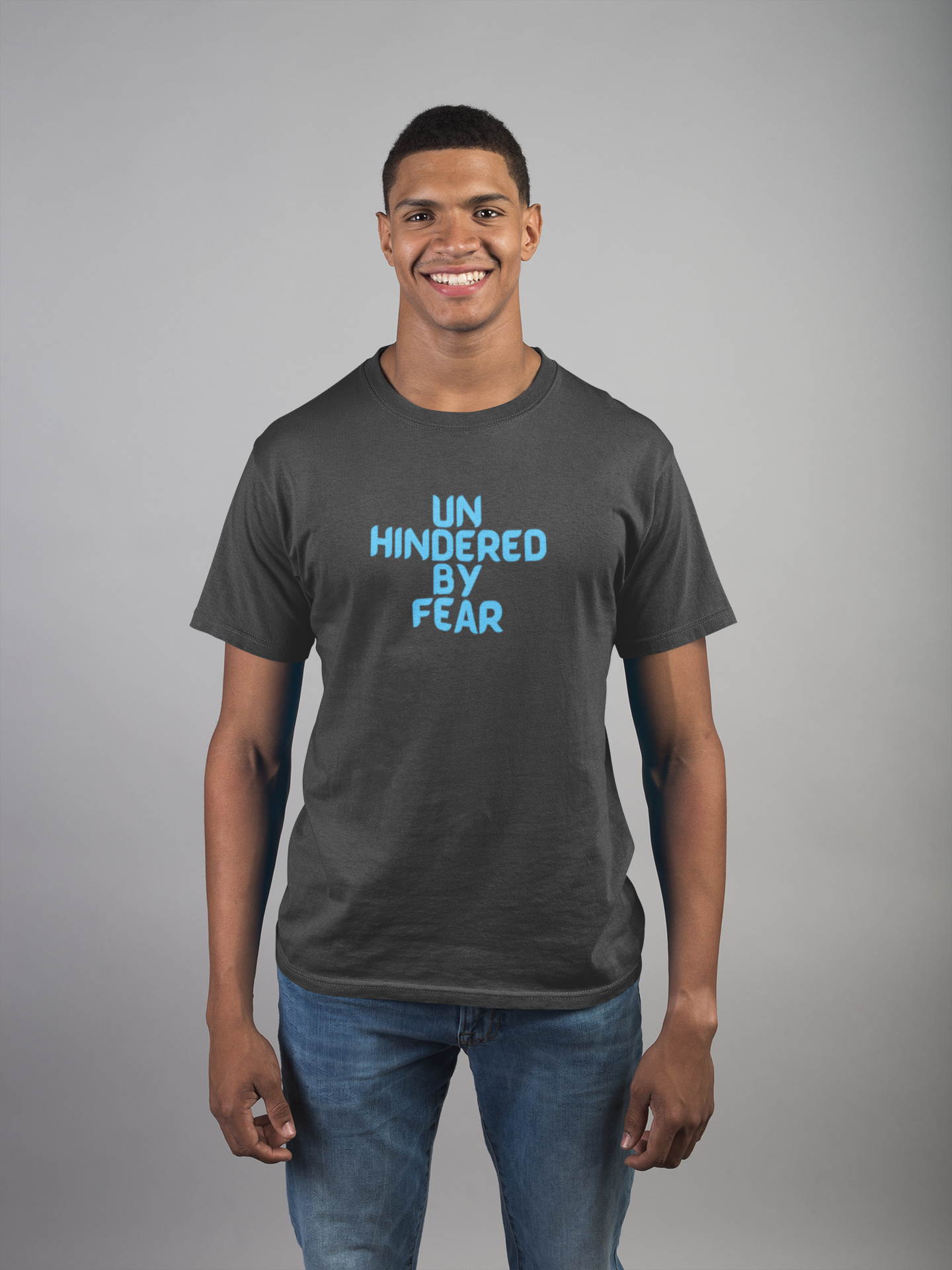 Comfort Fit Short Sleeve Round Neck T Shirt "Unhindered by Fear"